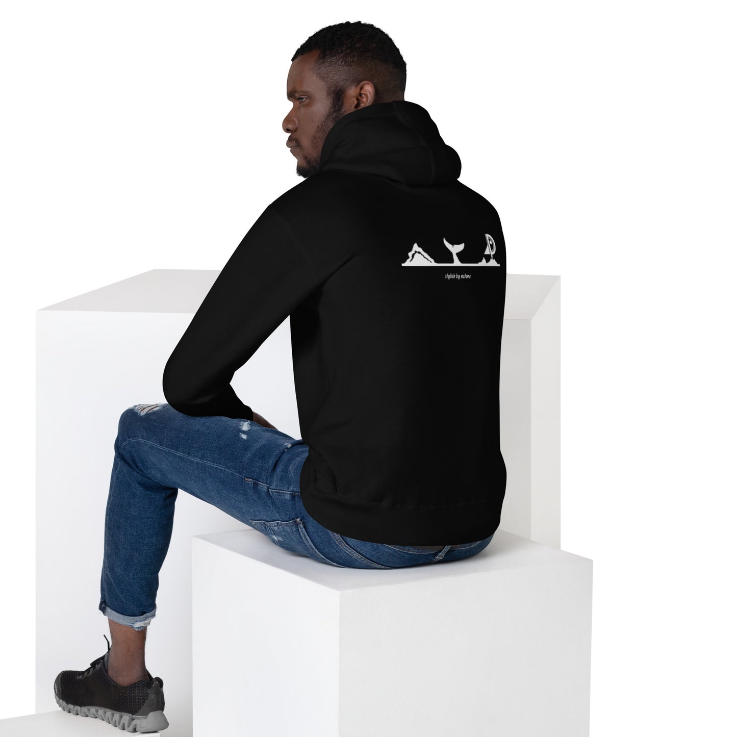Hoodie Océan brodé premium (noir unisexe)