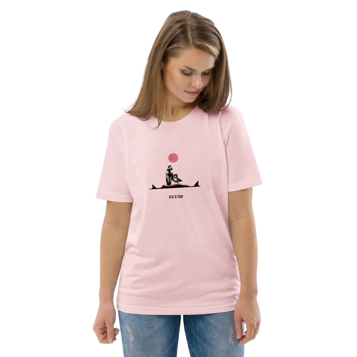 T-shirt Surf Shark BIO (rose unisexe)