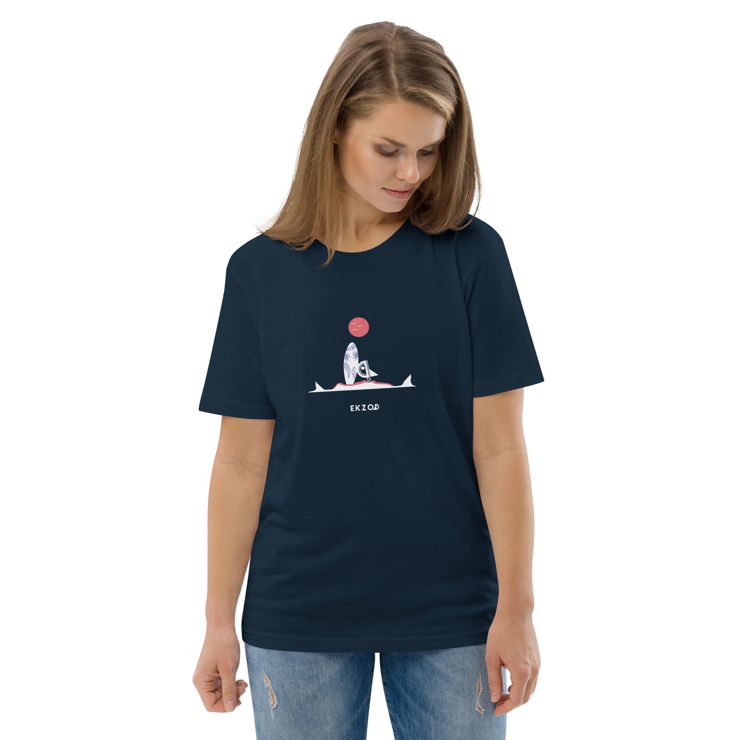 T-shirt Surf Shark BIO (bleu marine unisexe)