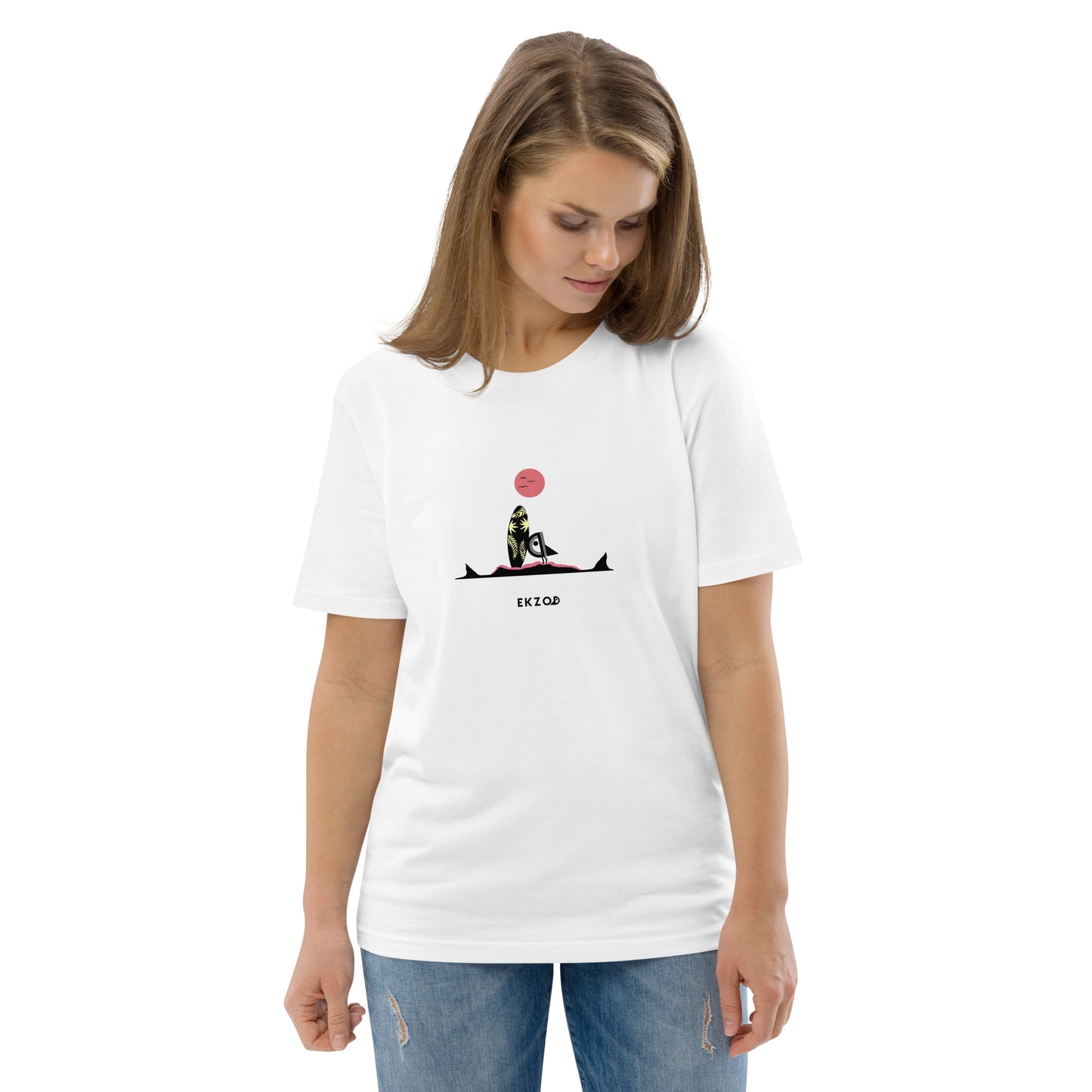 T-shirt Surf Shark BIO (blanc unisexe)