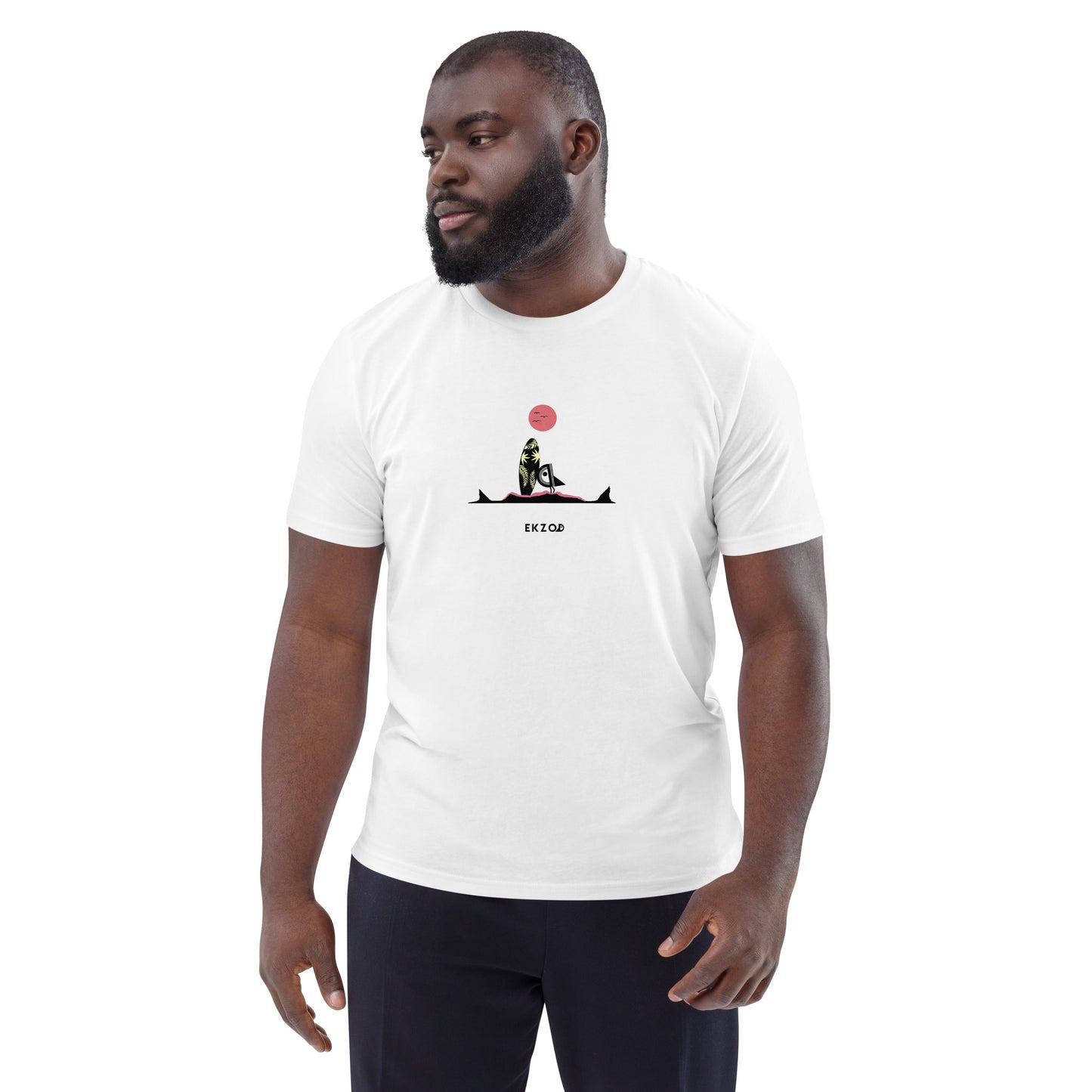 T-shirt Surf Shark BIO (blanc unisexe)