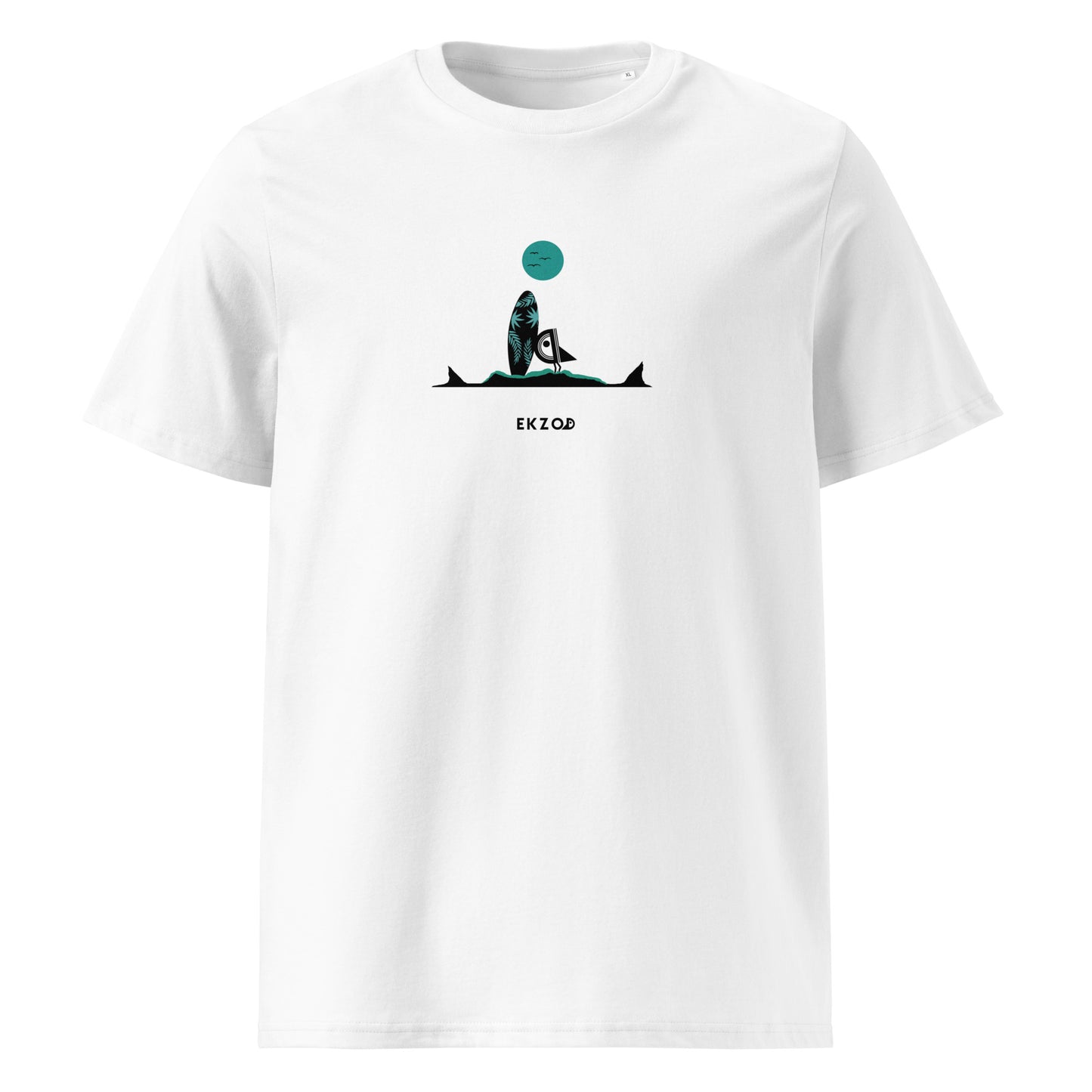 T-shirt Surf Shark coton BIO (blanc vert unisexe)