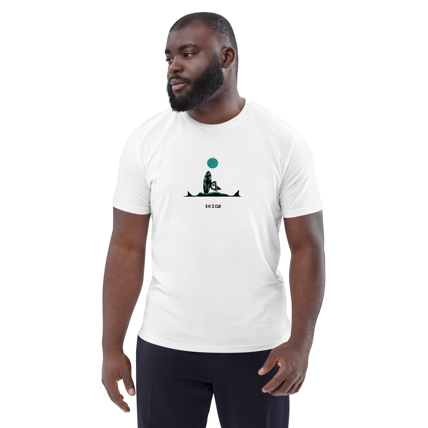 T-shirt Surf Shark coton BIO (blanc vert unisexe)