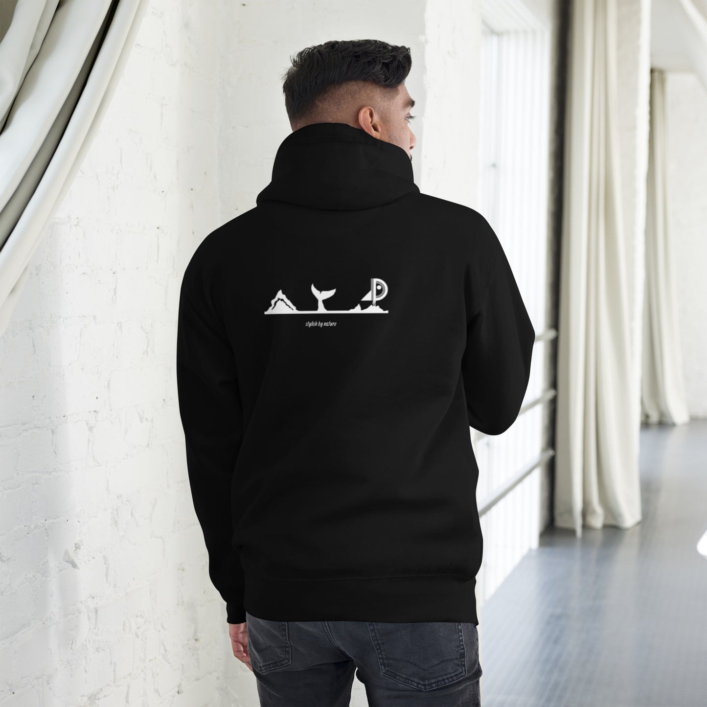 Hoodie Océan brodé premium (noir unisexe)