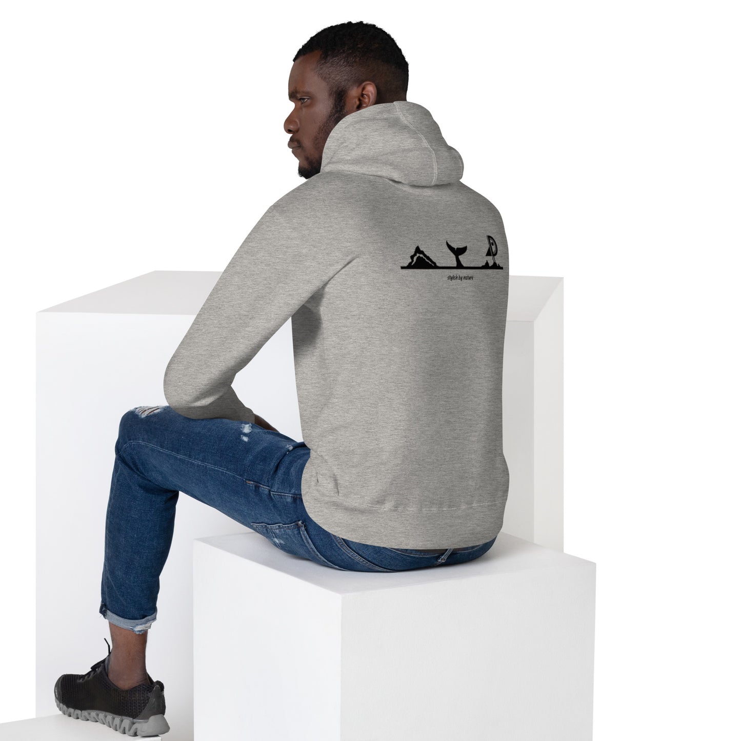 Hoodie Océan brodé premium (gris unisexe)