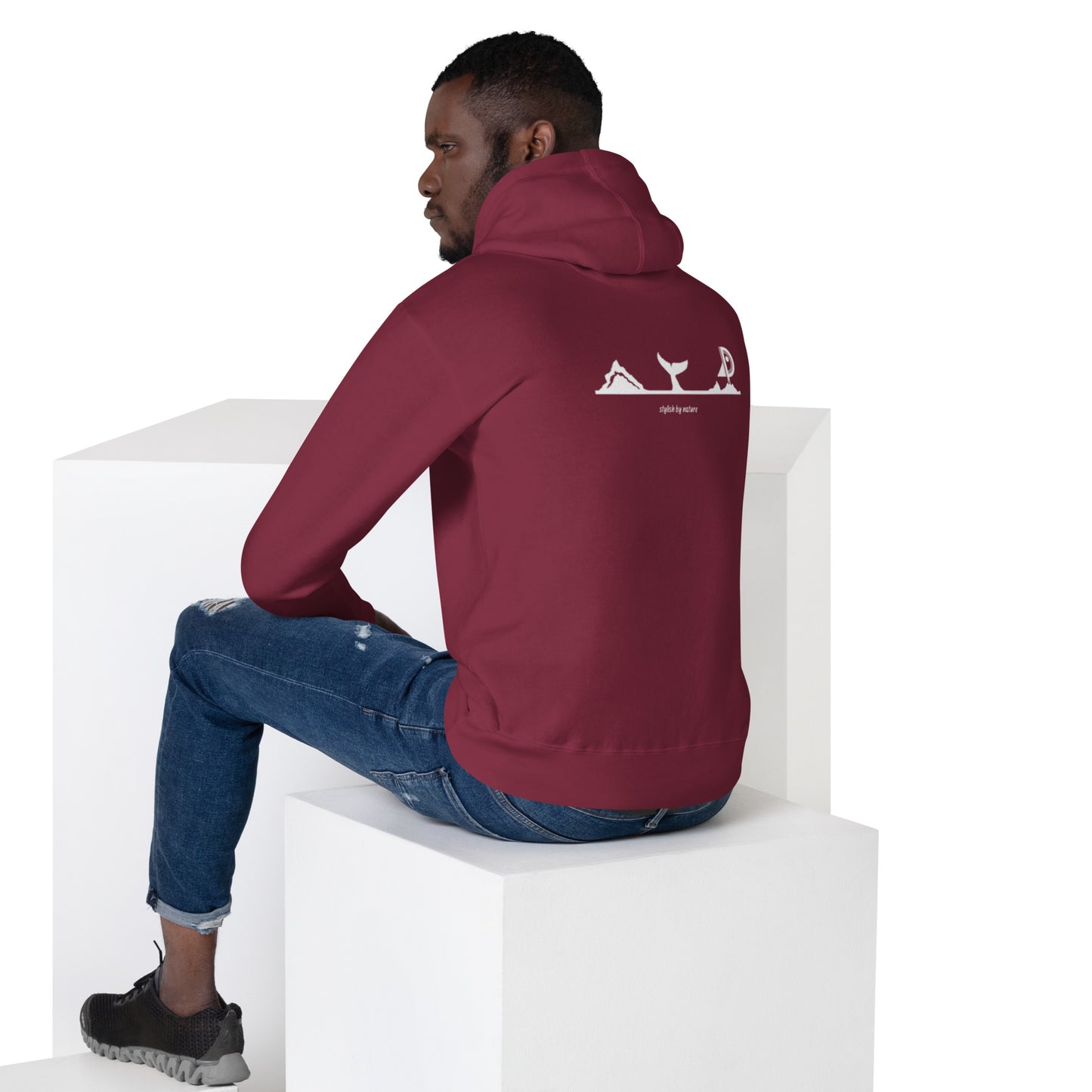 Hoodie Océan brodé premium (grenat unisexe)