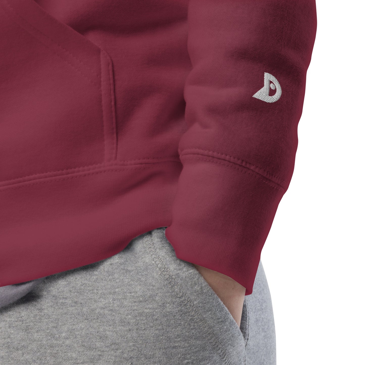 Hoodie Océan brodé premium (grenat unisexe)