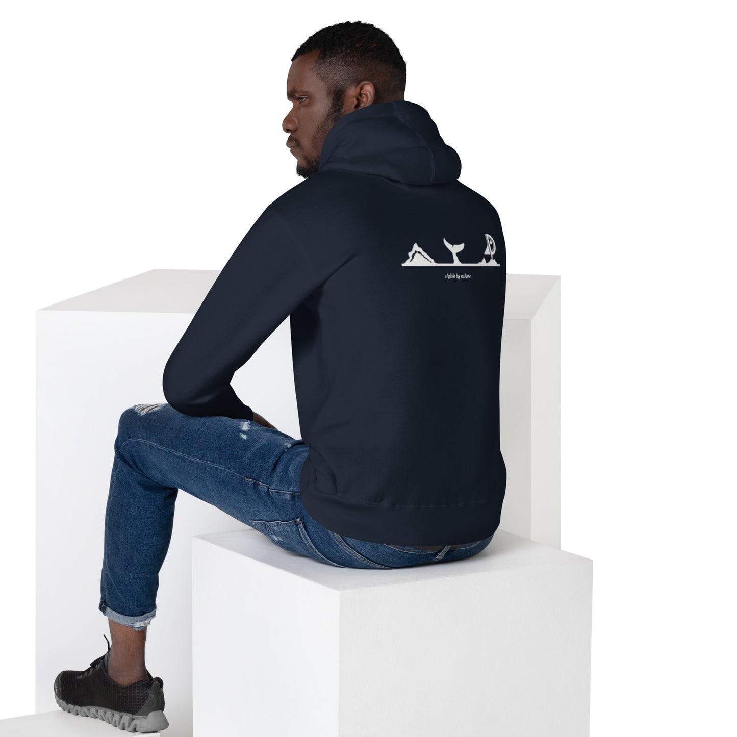 Hoodie Océan brodé premium (bleu marine unisexe)