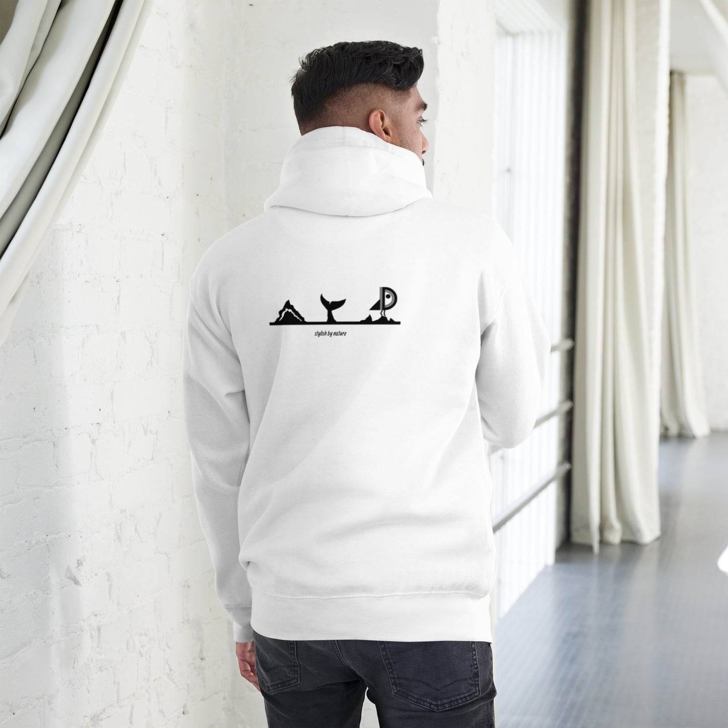 Hoodie Océan brodé premium (blanc unisexe)