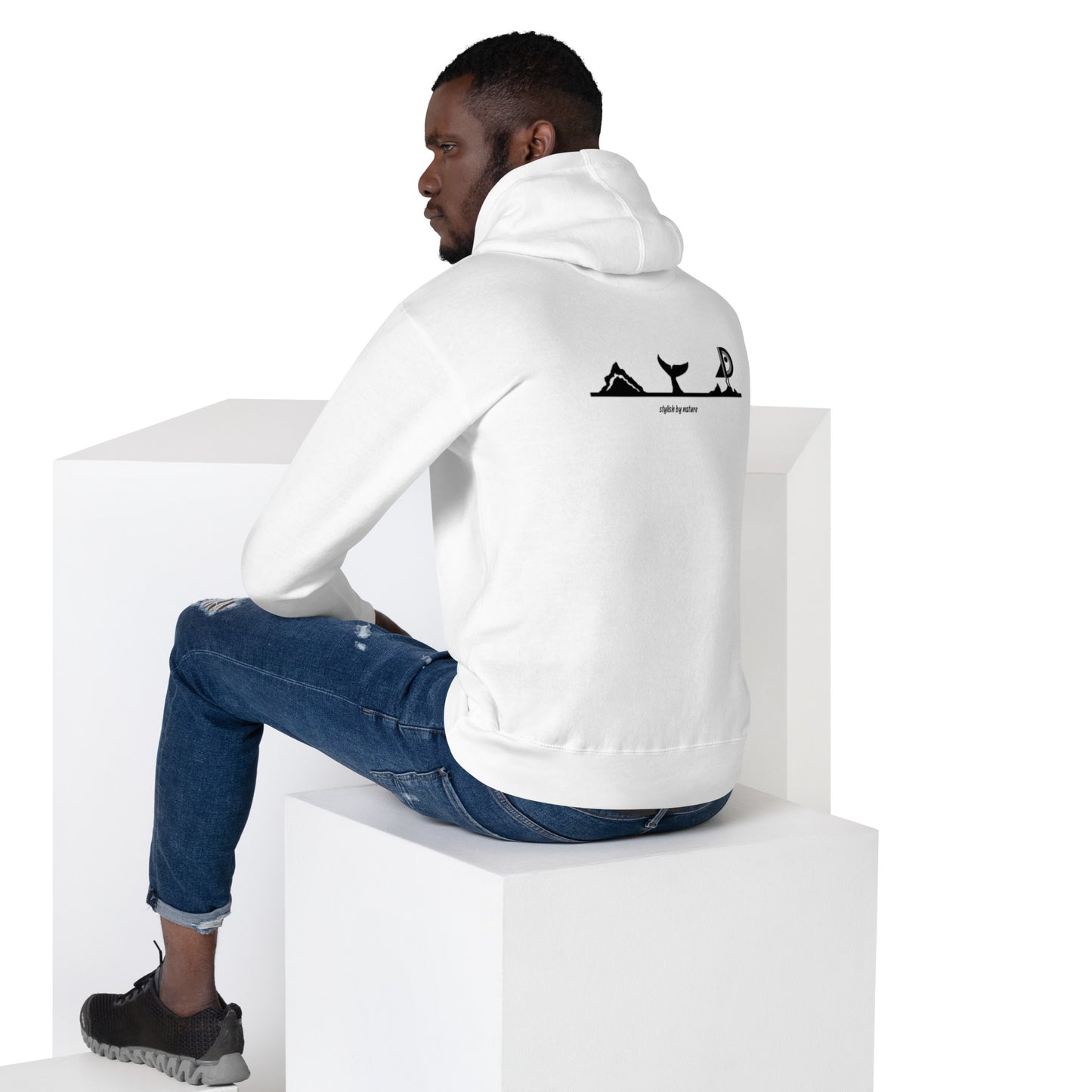 Hoodie Océan brodé premium (blanc unisexe)