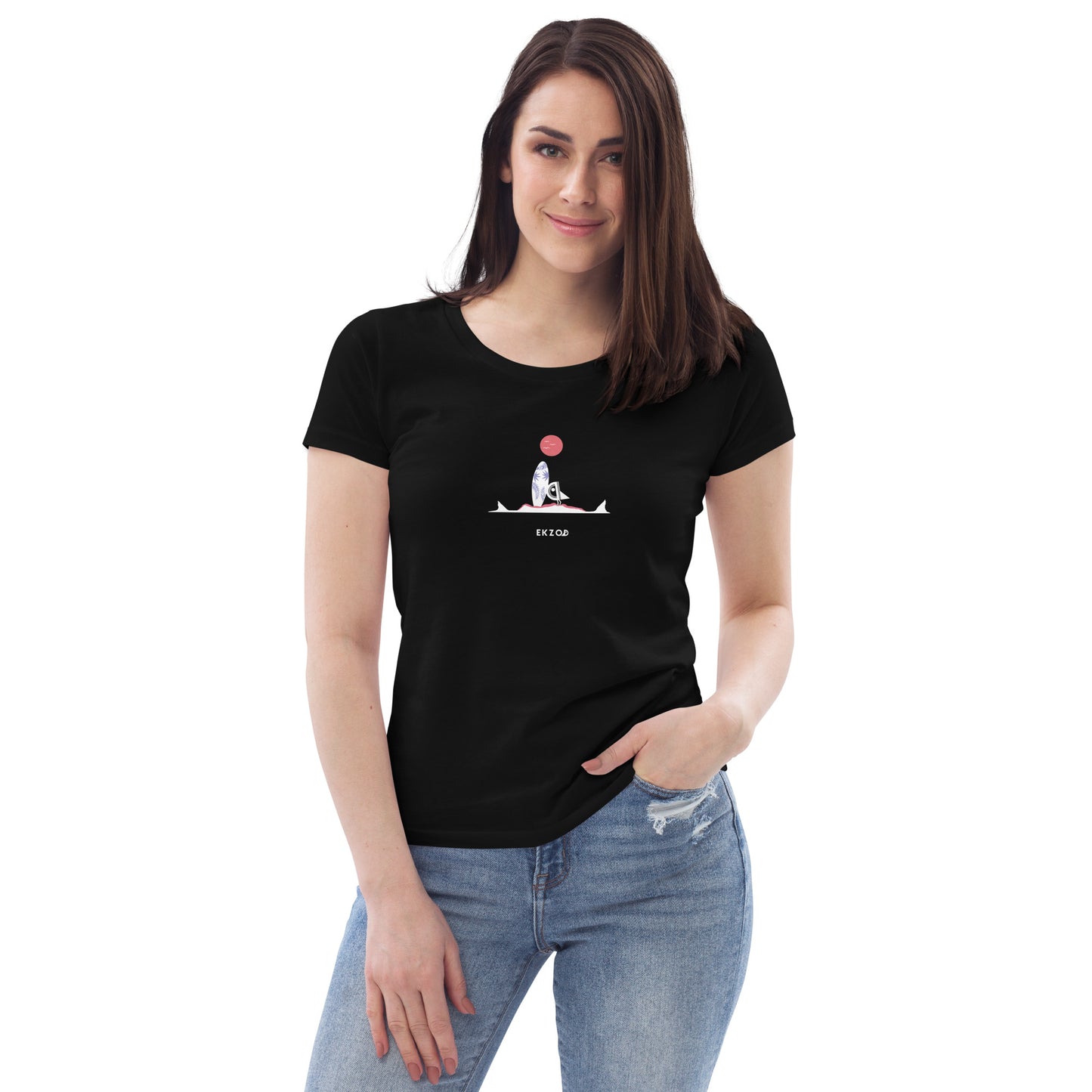 T-shirt Surf Shark coton BIO (noir femme)