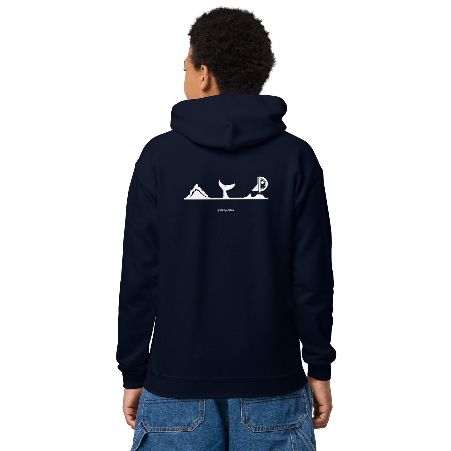 Premium hoodie with navy blue embroidery, 8/16 years