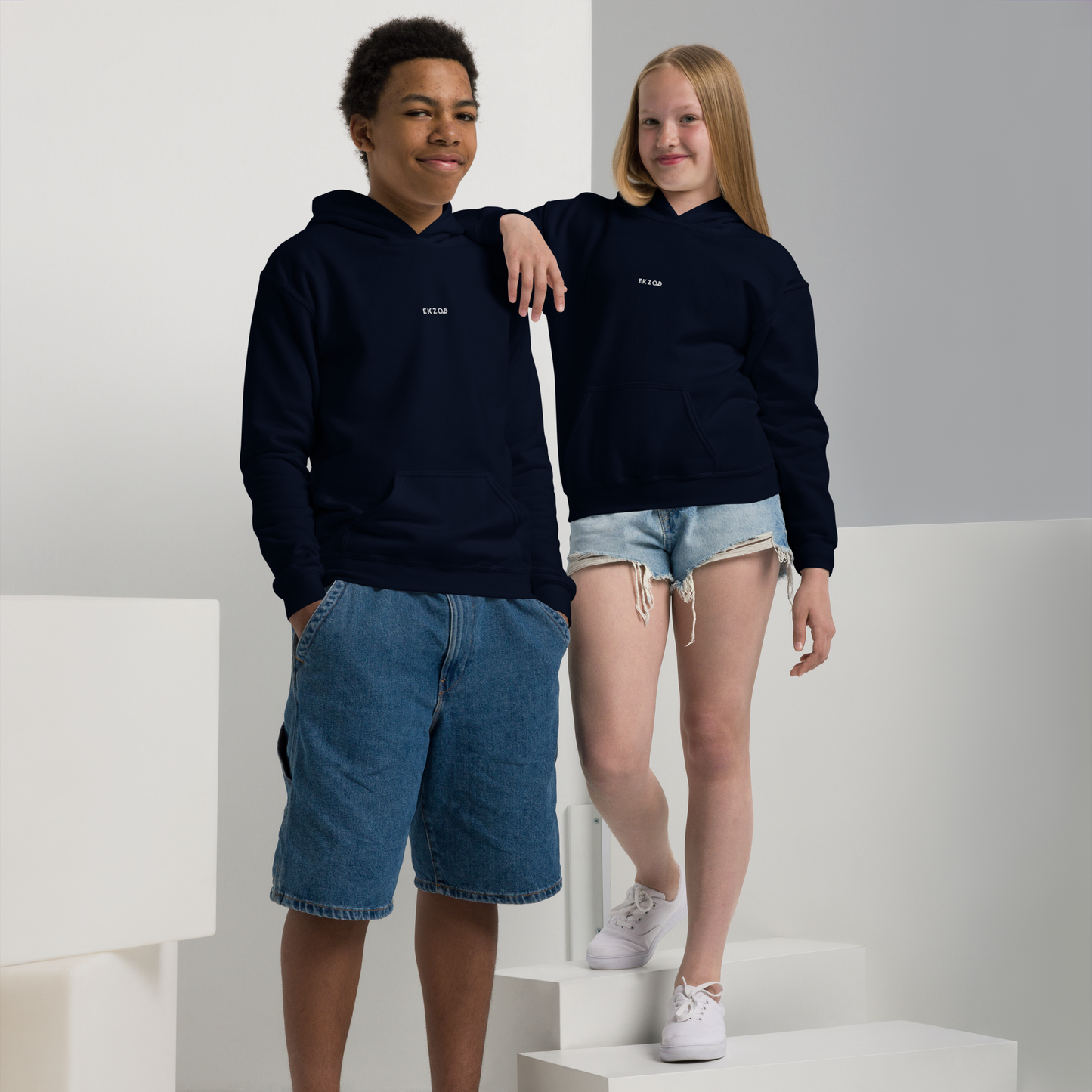 Premium hoodie with navy blue embroidery, 8/16 years